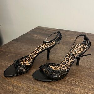 DOLCE & GABBANA 90s/Y2K BLACK STRAPPY LEATHER PUMPS WITH ANKLE STRAP SIZE IT 37